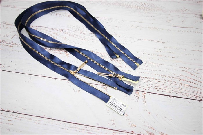 Молния MaxZipper мет. №3 золото атласная тесьма, 70 см синий - фото 42976